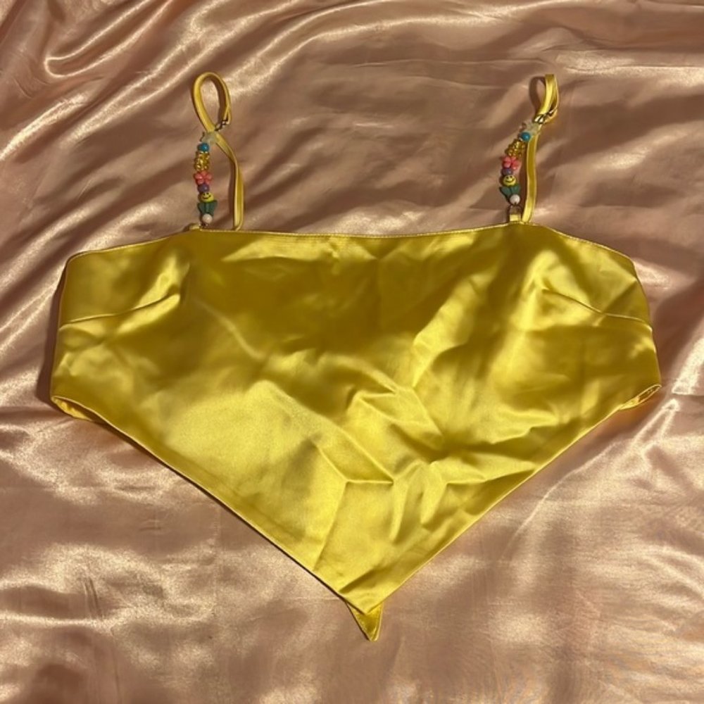 Forever 21 silky yellow crop top with beaded straps
